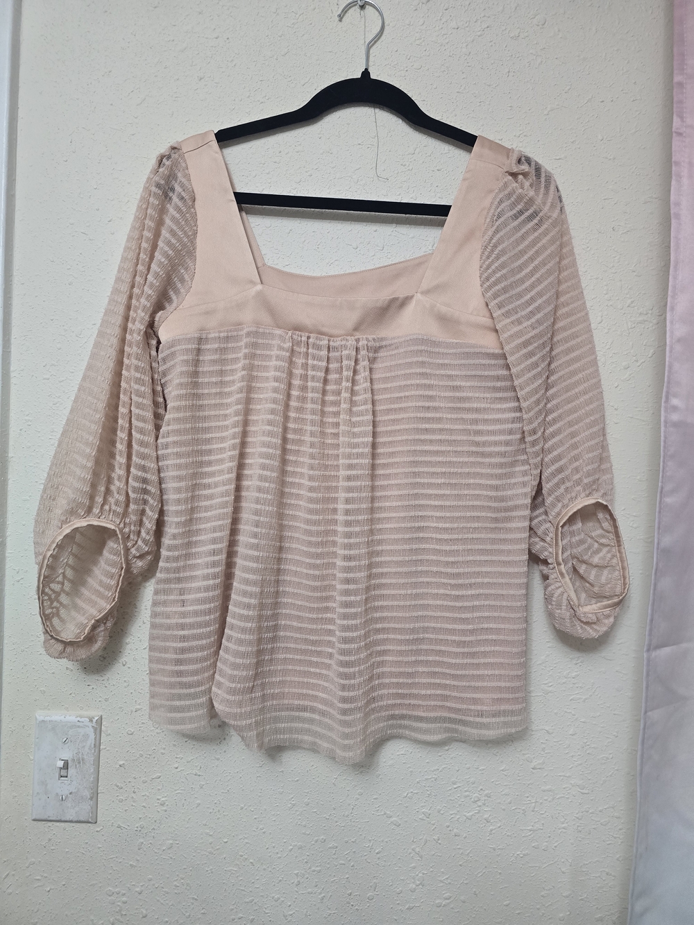 Meadow Rue Light Pink Striped Square-Neck Peasant Top - Picture 2 of 6